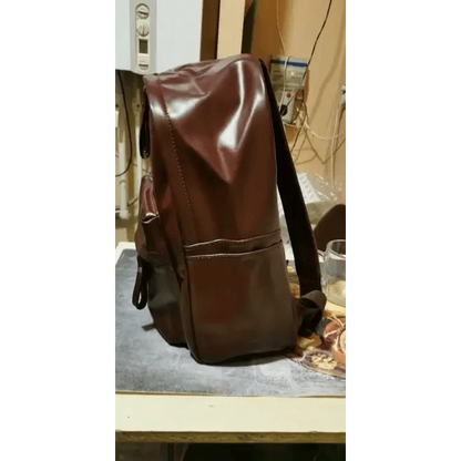 Backpack Stevvex brown PU leather with front pocket large-capacity travel school bag on Tampa Home & Garden Store