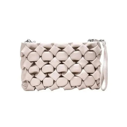 Stevvex crossbody bag ST93144XUE beige woven leather with metal chain strap on Tampa Home & Garden Store