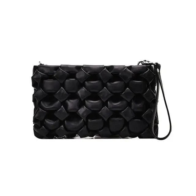 Stevvex black woven leather crossbody bag with metal chain strap on Tampa Home & Garden Store