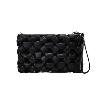 Stevvex black woven leather crossbody bag with metal chain strap on Tampa Home & Garden Store
