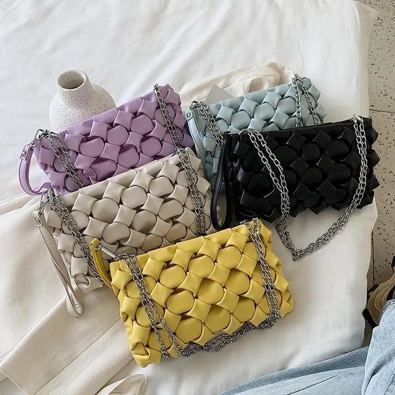 Stevvex crossbody bags set of 6 with woven leather texture and metal chain straps on Tampa Home & Garden Store