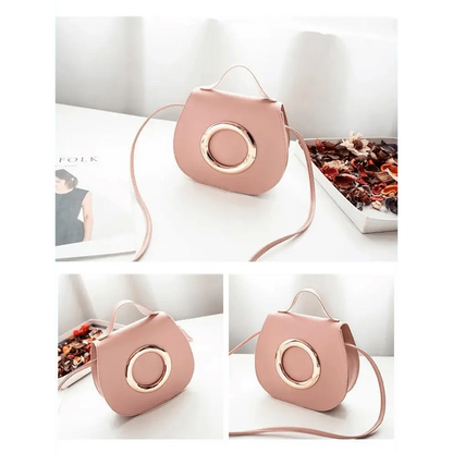 Crossbody bag Stevvex pink PU leather with round gold ring hardware on Tampa Home & Garden Store
