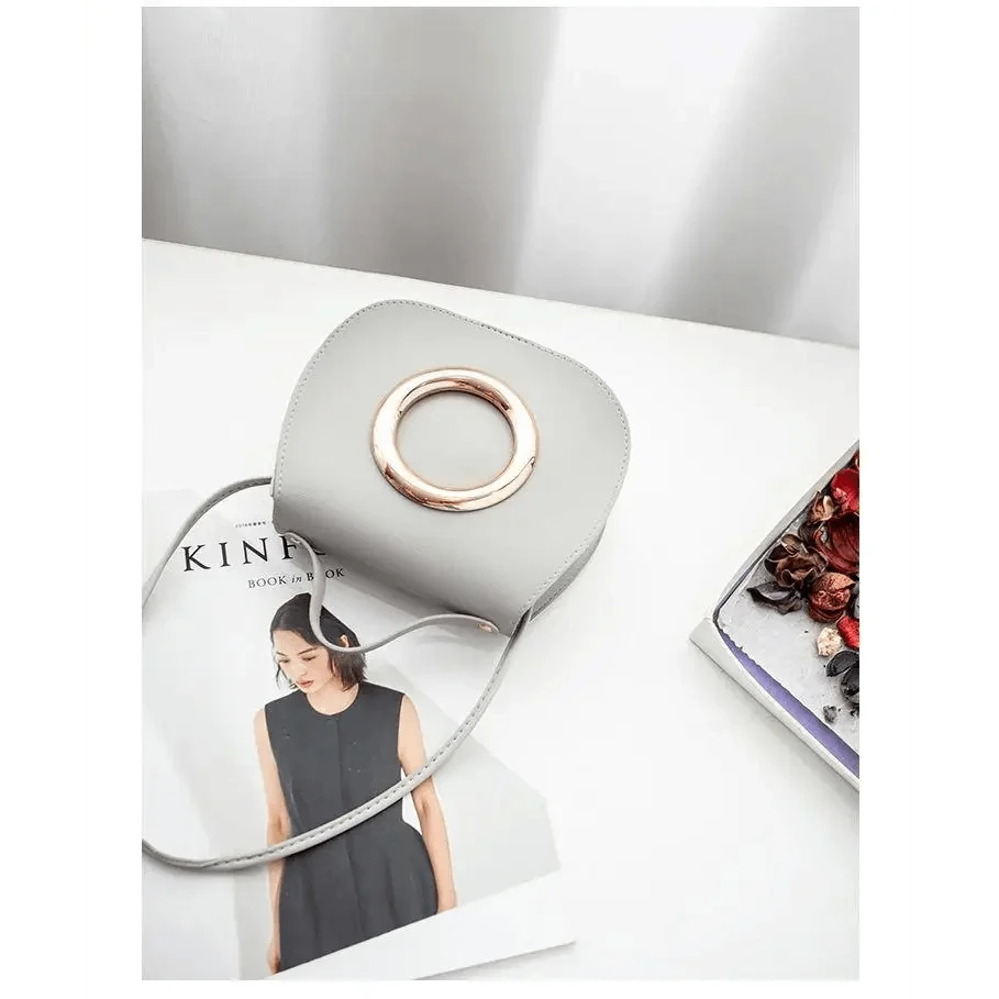 Stevvex light gray PU leather crossbody bag with round gold ring ST93101BCD on Tampa Home & Garden Store