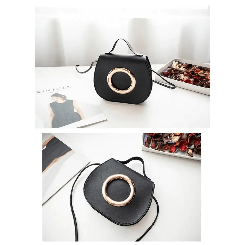 Stevvex black PU leather crossbody bag with circular rose-gold ring accent on Tampa Home & Garden Store