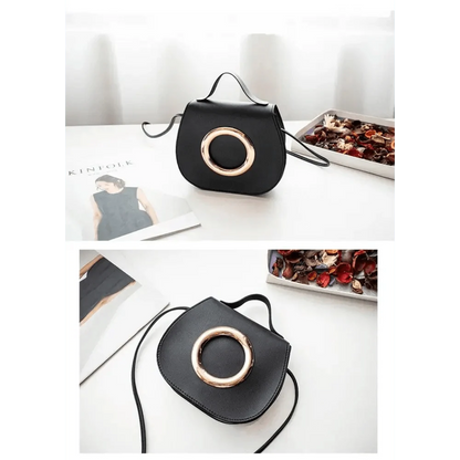 Stevvex black PU leather crossbody bag with circular rose-gold ring accent on Tampa Home & Garden Store
