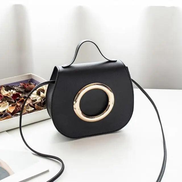 Luxury Sizzling PU Leather Crossbody Shoulder Bag in black with gold ring by Stevvex on Tampa Home & Garden Store