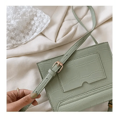 Stevvex crossbody bag in pastel green croc-embossed PU with adjustable strap and front pocket on Tampa Home & Garden Store