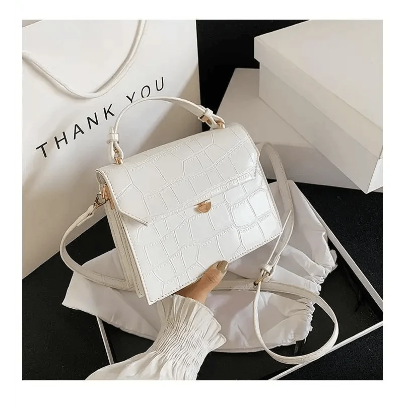 Stevvex white crocodile-embossed crossbody bag with top handle, PU leather, small evening bag on Tampa Home & Garden Store