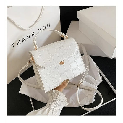 Stevvex white crocodile-embossed crossbody bag with top handle, PU leather, small evening bag on Tampa Home & Garden Store