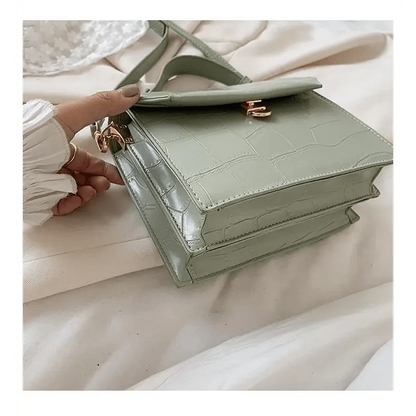 Stevvex crossbody bag in sage green crocodile-embossed PU leather with gold-tone clasp on Tampa Home & Garden Store