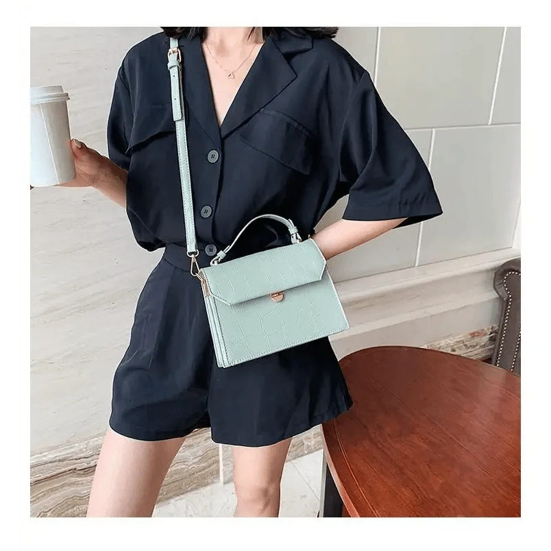 Stevvex mint green PU crossbody bag with croc texture on Tampa Home & Garden Store