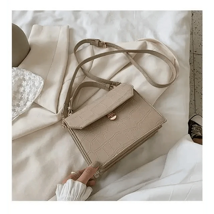 Stevvex crossbody bag beige crocodile-embossed PU leather with flap and adjustable strap on Tampa Home & Garden Store