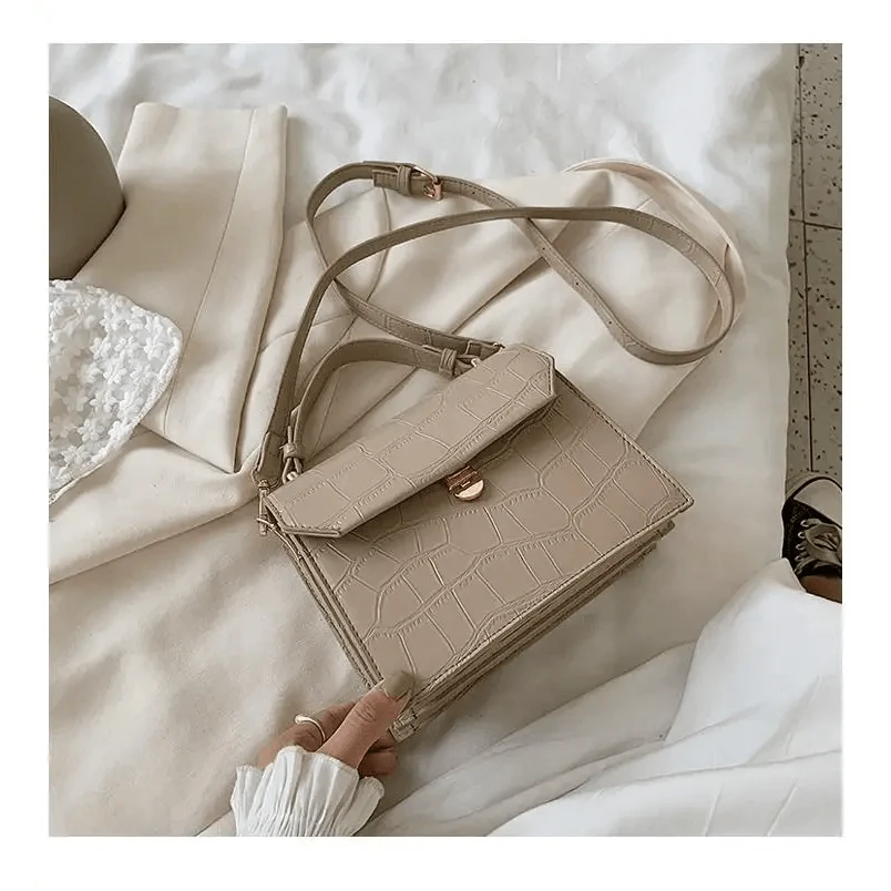 Stevvex crossbody bag in beige crocodile PU with front flap and adjustable strap on Tampa Home & Garden Store