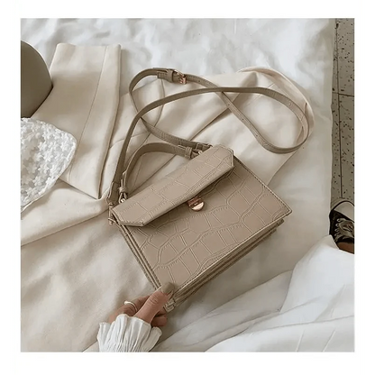 Stevvex crossbody bag in beige crocodile PU with front flap and adjustable strap on Tampa Home & Garden Store