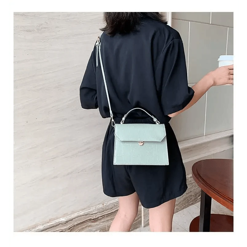 Crossbody bag mint blue PU leather with top flap, small size and detachable strap on Tampa Home & Garden Store