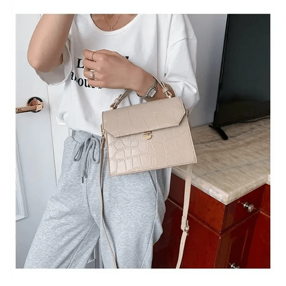 Stevvex beige crocodile-embossed PU crossbody bag with flap and gold hardware on Tampa Home & Garden Store