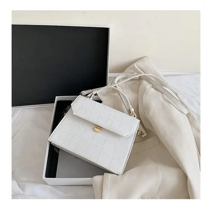 Snow white crocodile-embossed PU leather crossbody bag with gold turn-lock by Stevvex on Tampa Home & Garden Store