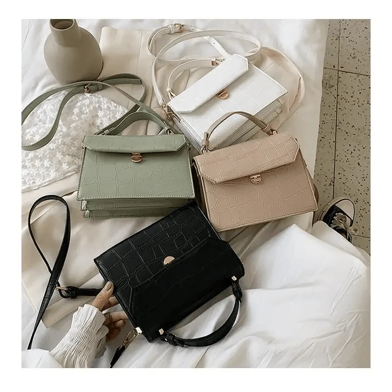 Stevvex crossbody bags set of 4 in green beige black white; crocodile-embossed PU leather on Tampa Home & Garden Store