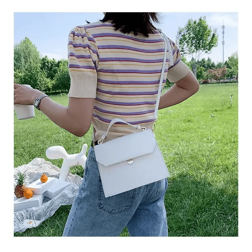 Stevvex snow white PU leather crossbody bag with front flap, small fashion handbag on Tampa Home & Garden Store