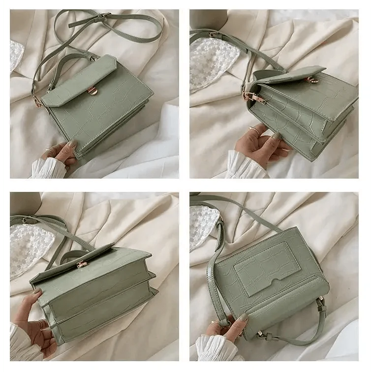 Stevvex crossbody bag in sage green PU leather with crocodile texture and gold-tone hardware on Tampa Home & Garden Store
Stevvex crossbody bag with structured rectangular silhouette in sage green PU leather on Tampa Home & Garden Store
Stevvex small PU leather crossbody bag with compact silhouette and flap closure on Tampa Home & Garden Store
Stevvex crossbody bag back view showing card slot in sage green PU leather on Tampa Home & Garden Store