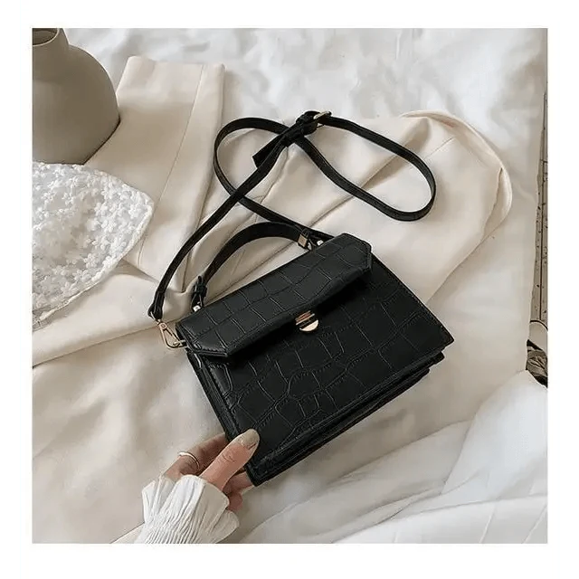 Crossbody bag Stevvex in black crocodile-embossed PU leather with gold clasp on Tampa Home & Garden Store