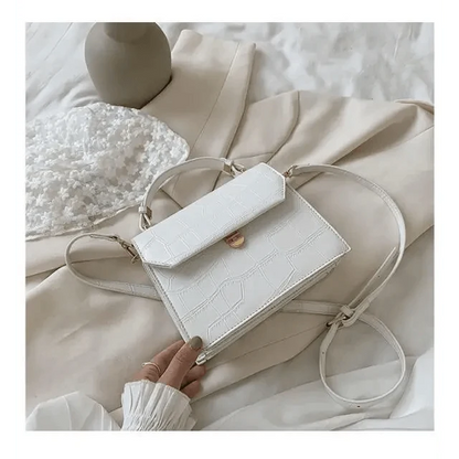 Stevvex white crocodile-textured crossbody bag with gold clasp, PU leather, adjustable strap on Tampa Home & Garden Store