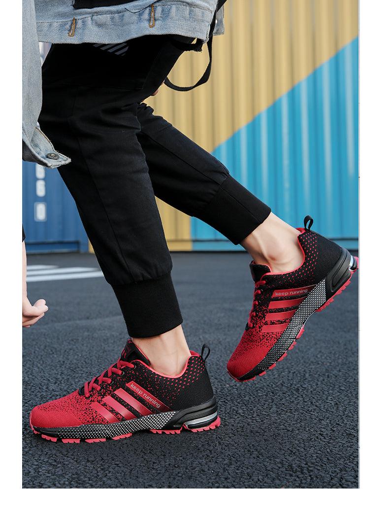 Stevvex men's red and black mesh sneakers, pair of breathable running shoes with non-slip outsole on Tampa Home & Garden Store