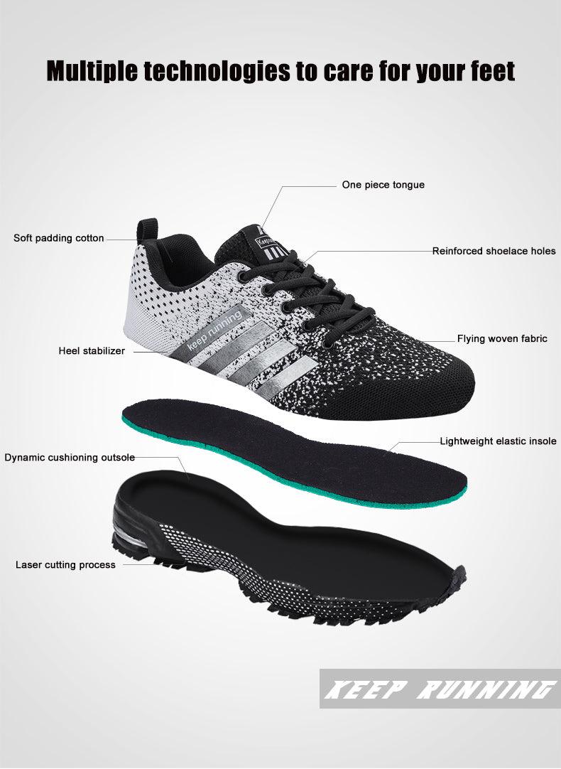 Stevvex mens sneakers luxury sport mesh breathable upper black gray knit lace-up cushion outsole on Tampa Home & Garden Store