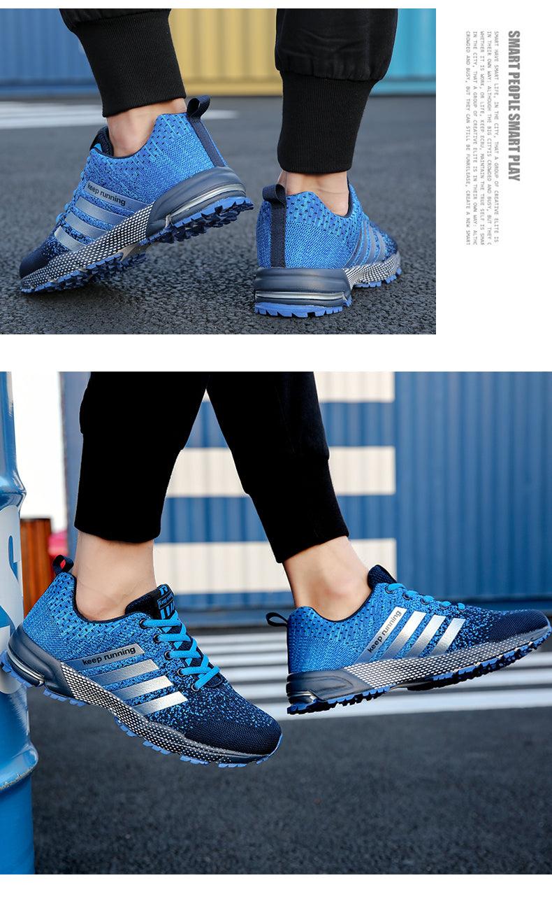 Pair of blue Stevvex running sneakers with breathable mesh upper and non-slip outsole on Tampa Home & Garden Store