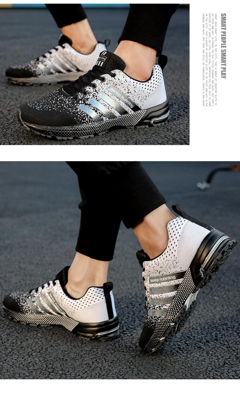 Stevvex mens sneakers mesh breathable casual running shoes black white pair on Tampa Home & Garden Store