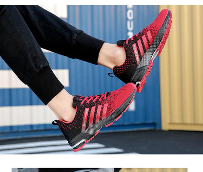 Sneakers Stevvex Luxury Sport Mens red black breathable mesh non-slip sole pair on Tampa Home & Garden Store