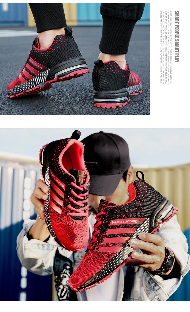 Stevvex ST85SH3544KTF sneakers red and black mesh pair, breathable running shoes with non-slip outsole on Tampa Home & Garden Store