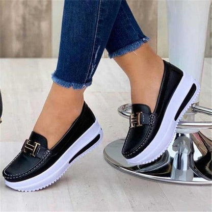 Stevvex women's black espadrille loafers with white sole and gold buckle on Tampa Home & Garden Store