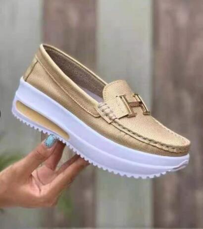 Stevvex women's gold-tone espadrille sneakers with white platform sole on Tampa Home & Garden Store