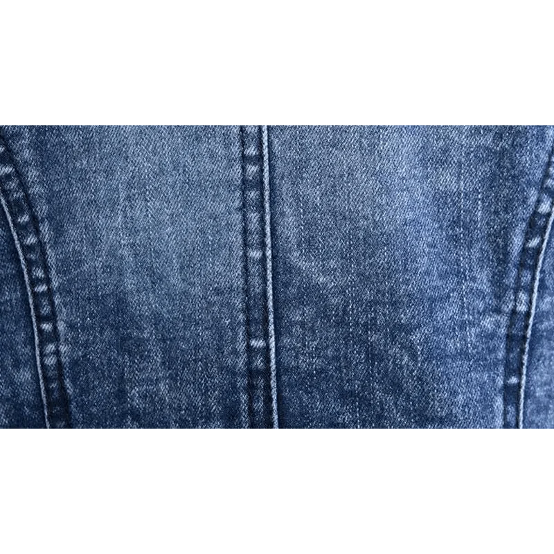 Stevvex blue denim trucker jacket close-up seam detail on Tampa Home & Garden Store