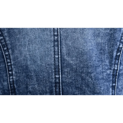 Stevvex blue denim trucker jacket close-up seam detail on Tampa Home & Garden Store