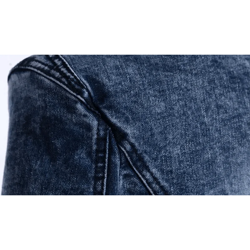 Stevvex denim trucker jacket close-up fabric texture with shoulder seam on Tampa Home & Garden Store