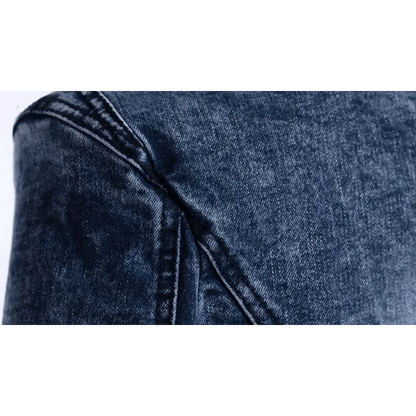 Stevvex denim trucker jacket close-up fabric texture with shoulder seam on Tampa Home & Garden Store