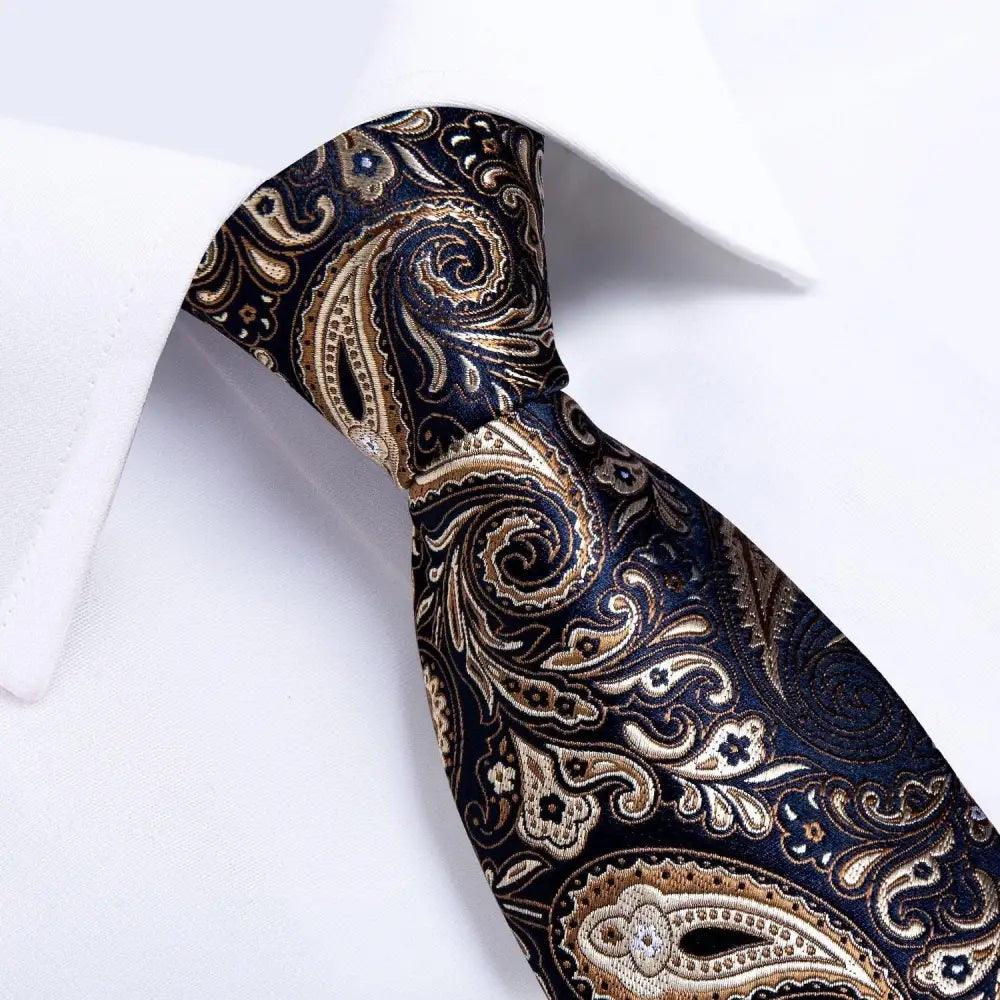 Stevvex silk necktie navy gold paisley floral pattern for weddings on Tampa Home & Garden Store
