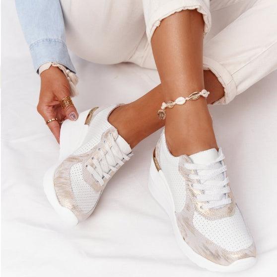 Stevvex white women's platform sneakers with air cushion, breathable mesh 2 shown on Tampa Home & Garden Store