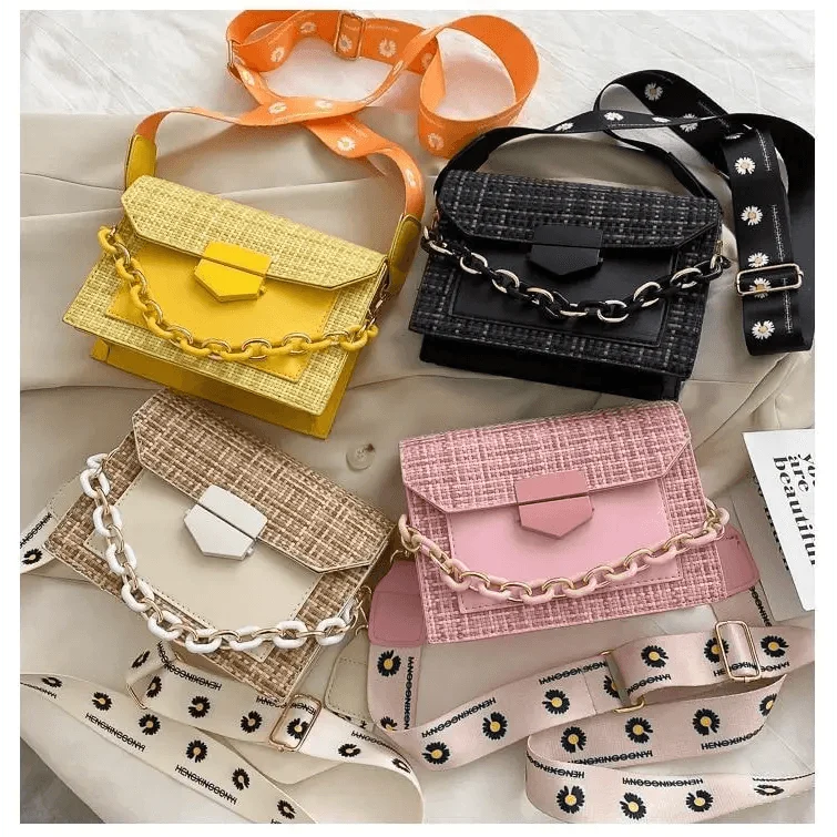Stevvex luxury shoulder bags set of four in yellow beige pink black with chain accents on Tampa Home & Garden Store