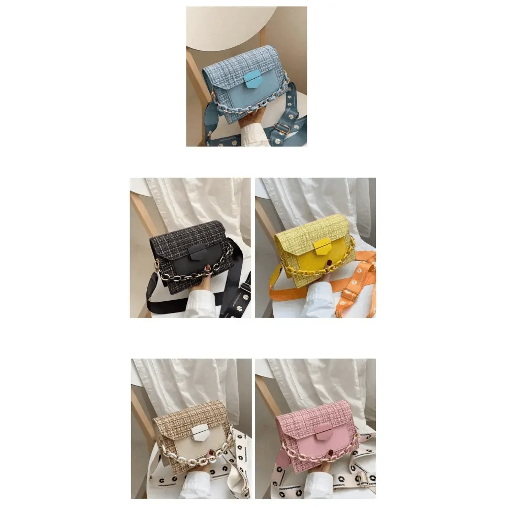 Stevvex luxury wide-strap shoulder bag with chain strap in blue, black, yellow, beige, pink colorways on Tampa Home & Garden Store