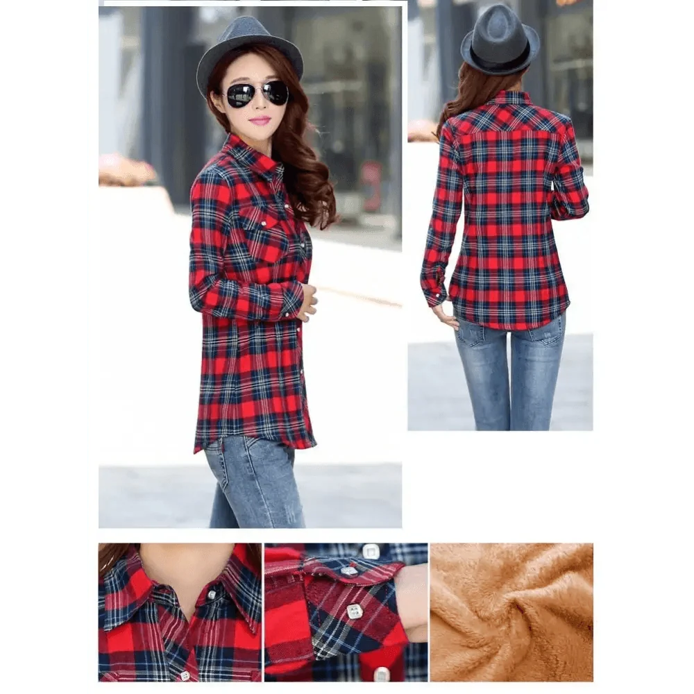Plaid shirt jacket Stevvex, red and navy plaid, velvet thickening for winter on Tampa Home & Garden Store