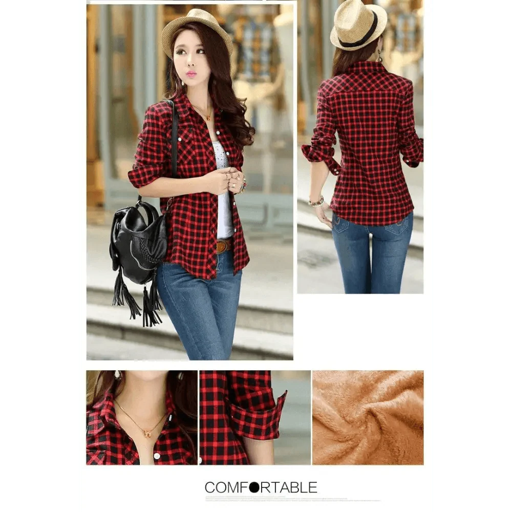 Red plaid coat jacket for women with velvet texture and rolled sleeves front/back views on Tampa Home & Garden Store