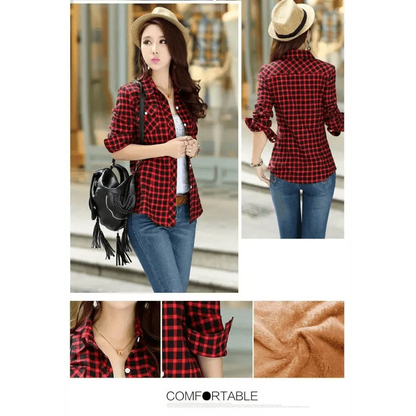 Red plaid coat jacket for women with velvet texture and rolled sleeves front/back views on Tampa Home & Garden Store