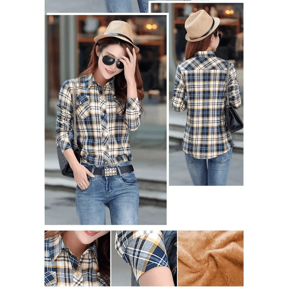 Stevvex plaid shirt-style velvet coat with beige navy plaid, women's outerwear on Tampa Home & Garden Store