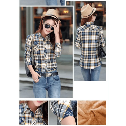 Stevvex plaid shirt-style velvet coat with beige navy plaid, women's outerwear on Tampa Home & Garden Store