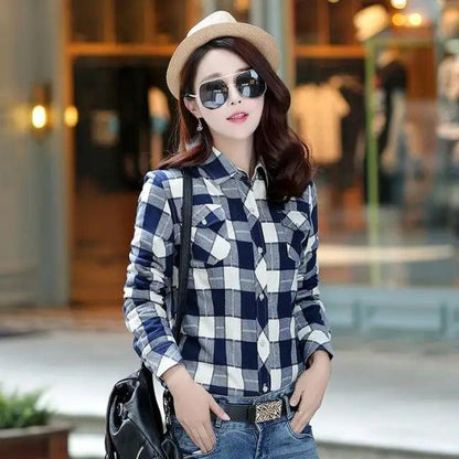 Stevvex plaid shirt-style women's coat, navy/white check, belted outerwear on Tampa Home & Garden Store