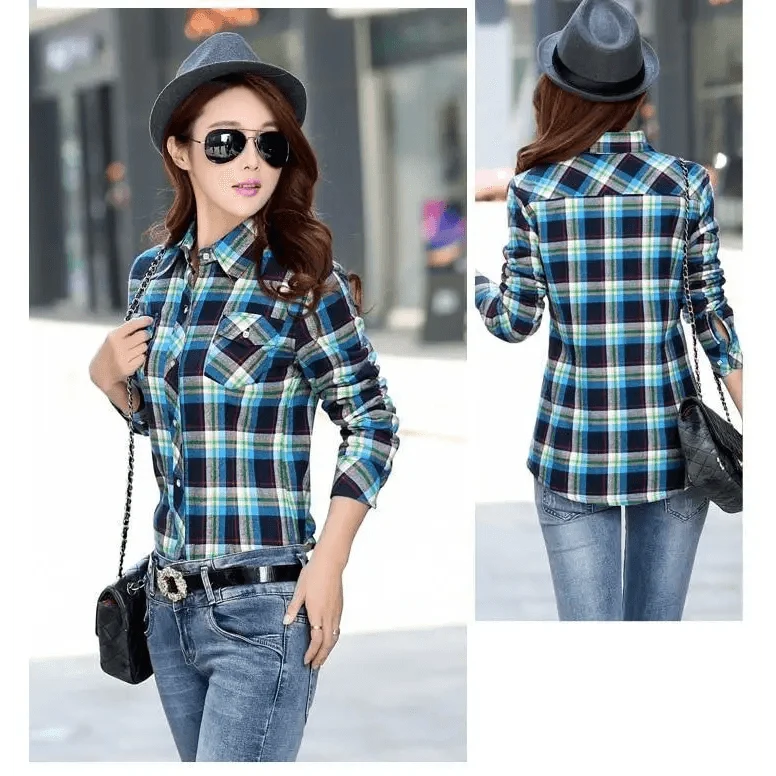 Stevvex plaid shirt-style coat for women, blue-green check casual outerwear on Tampa Home & Garden Store