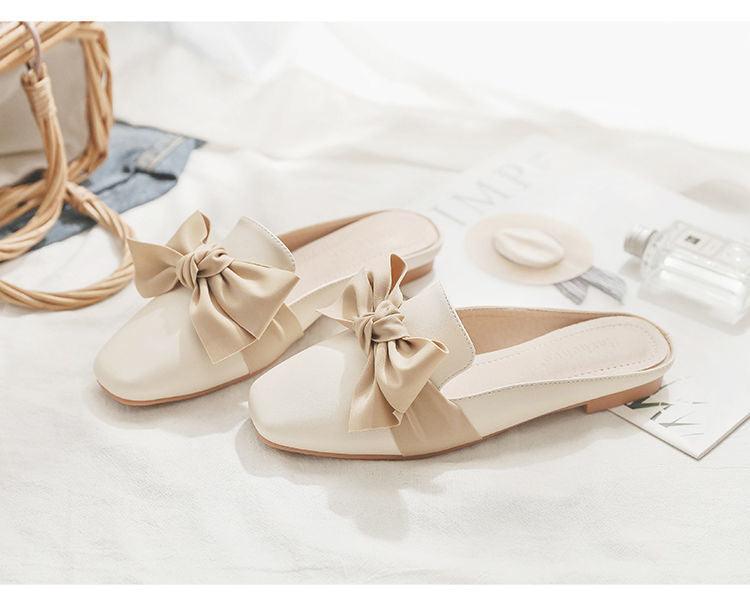 Stevvex beige bow-embellished closed-toe slip-on flats with flat heel on Tampa Home & Garden Store